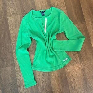 Y2K Mall Core Style Abercrombie and Fitch Green Ribbed Thermal Henley Shirt Lrg